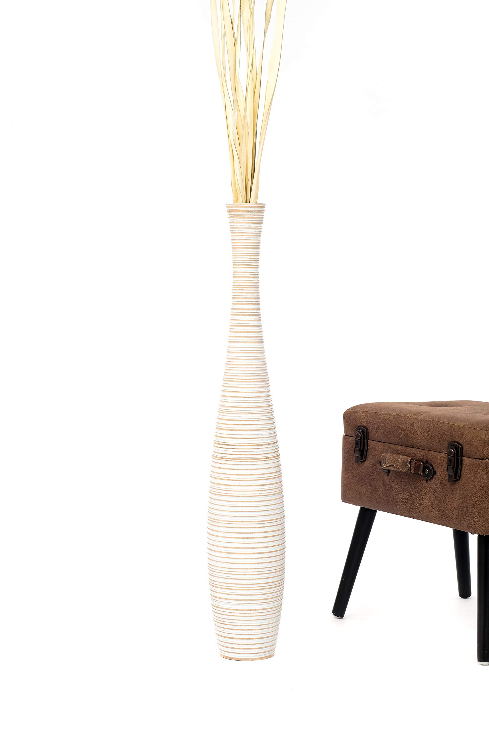 Leewadee Grand Vase de Sol 85 cm Bois de Manguier Pampa & Fleurs Séchées
