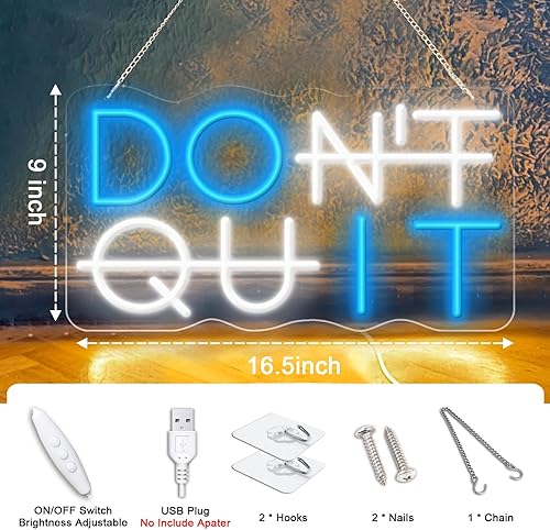 Miniatura 3 de Letreros LED de neón, letrero de neón con texto en inglés "Don't Quit", para oficina, sala de yoga, gimnasio, sala de jugadores, regalo de