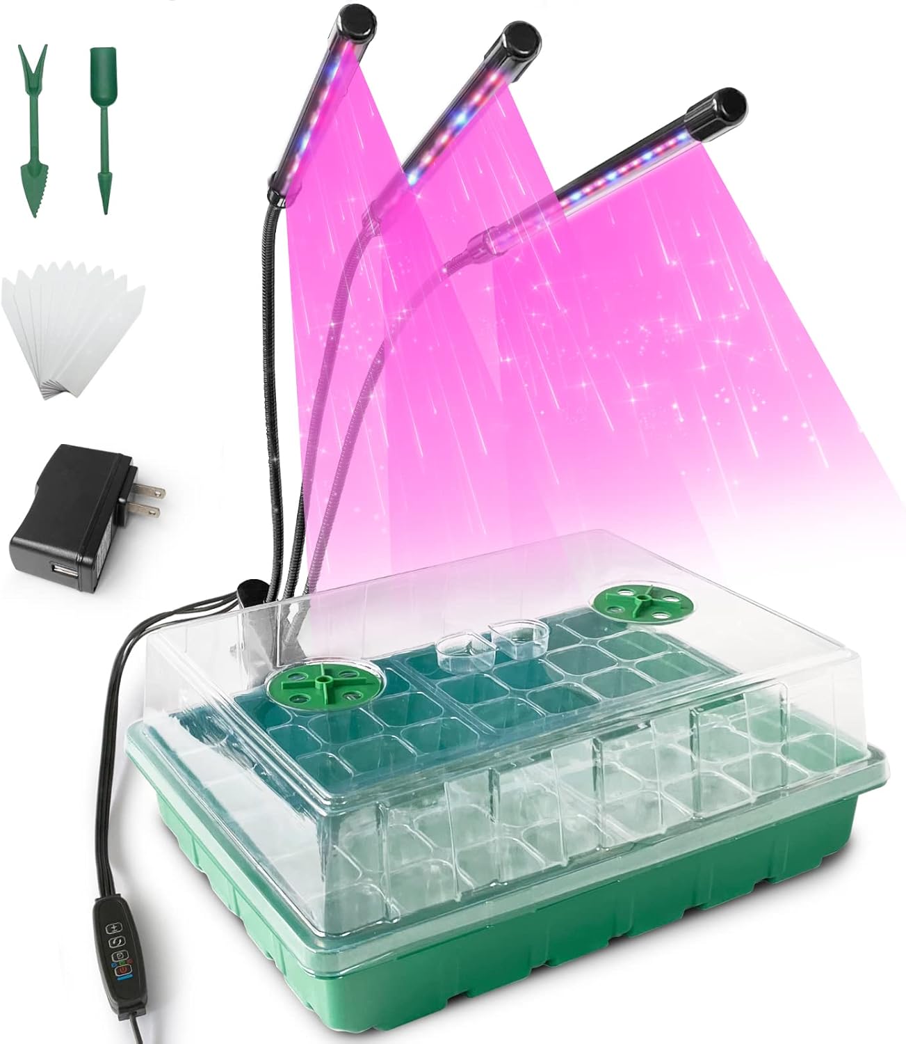 Seed Starter Kit with Grow Light Adjustable Brightness & Humidity Domes