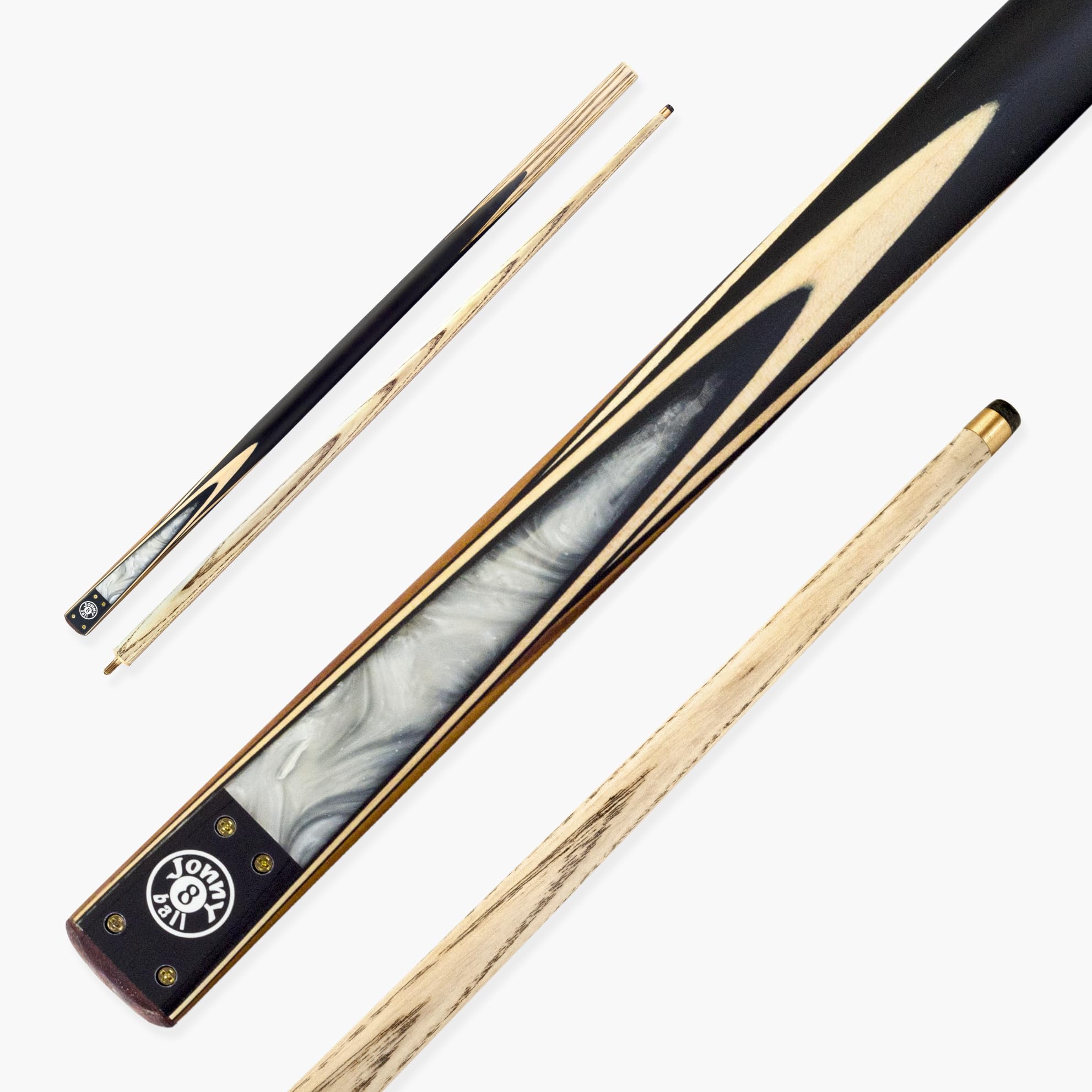 Jonny 8 Ball 2pc WHITE MARBLE Matching Ash Centre Joint Snooker and English Pool Cue with 9mm Tip (White)