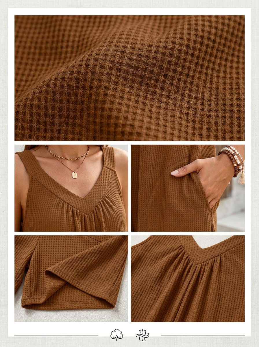 PerZeal Women's V-Neck Sleeveless Wide Leg Jumpsuit with Pockets - Casual Summer Romper for Beach, Vacation & Daily Wear