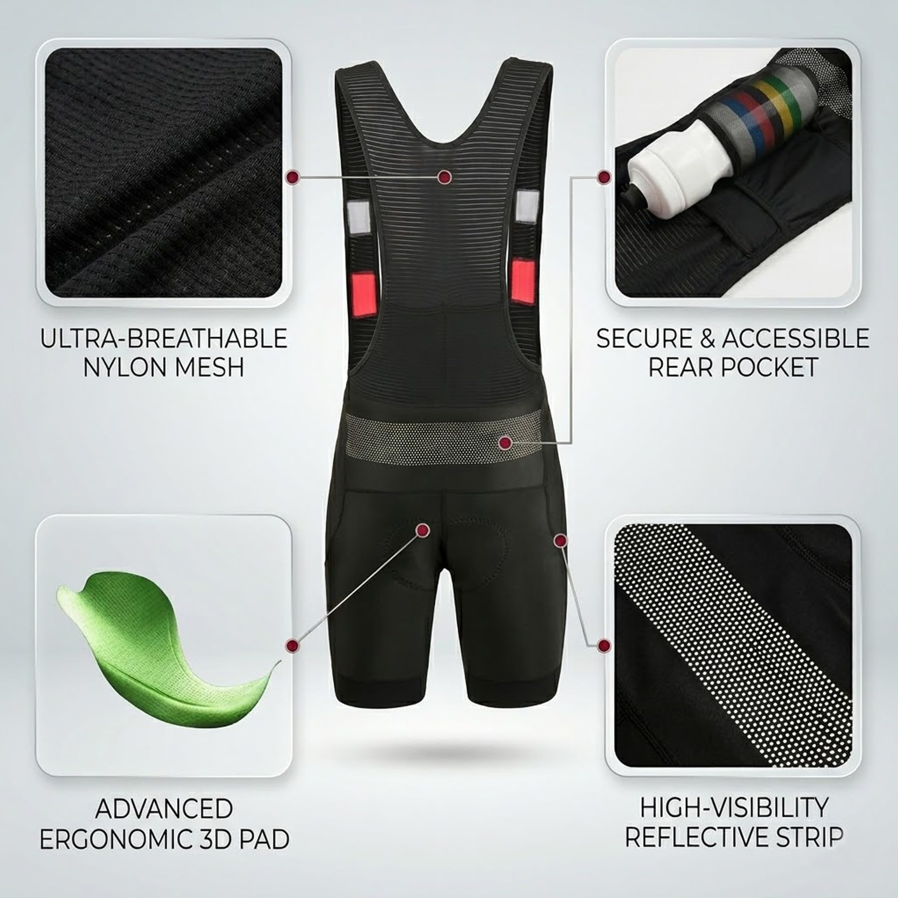 Culote con Tirantes Hombre con Acolchado 4D para rutas largas Ciclismo Carretera/MTB, Ligero, Transpirable, Secado rápido, compresión Alta, Carrera, Touring, spinningg