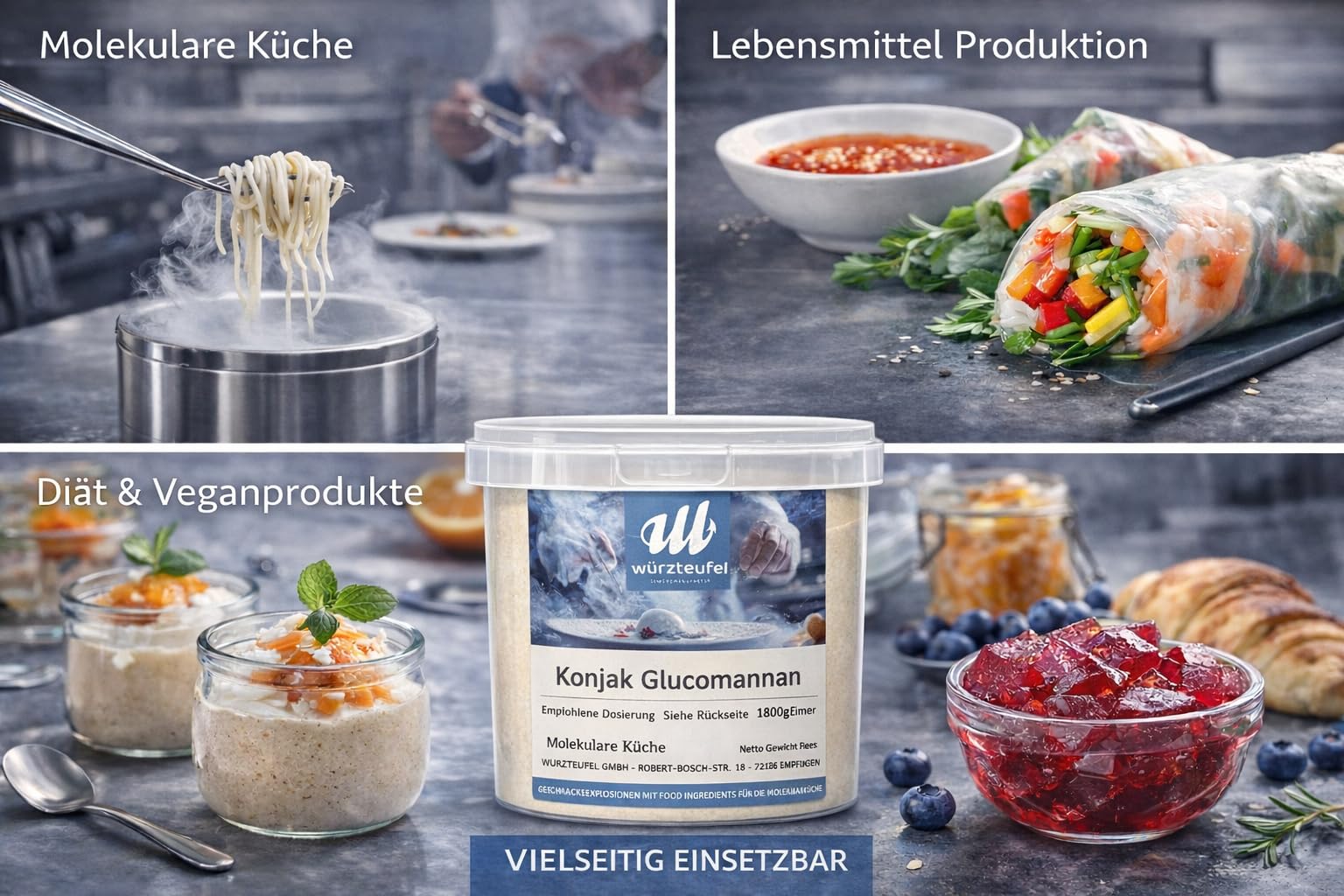 Würzteufel Konjak Glucomannan, E425 ii, Konjakwurzel - Extrakt, Teufelszunge, Konjac Gum 36.000cps, PE - Eimer 1800g (1,8KG)