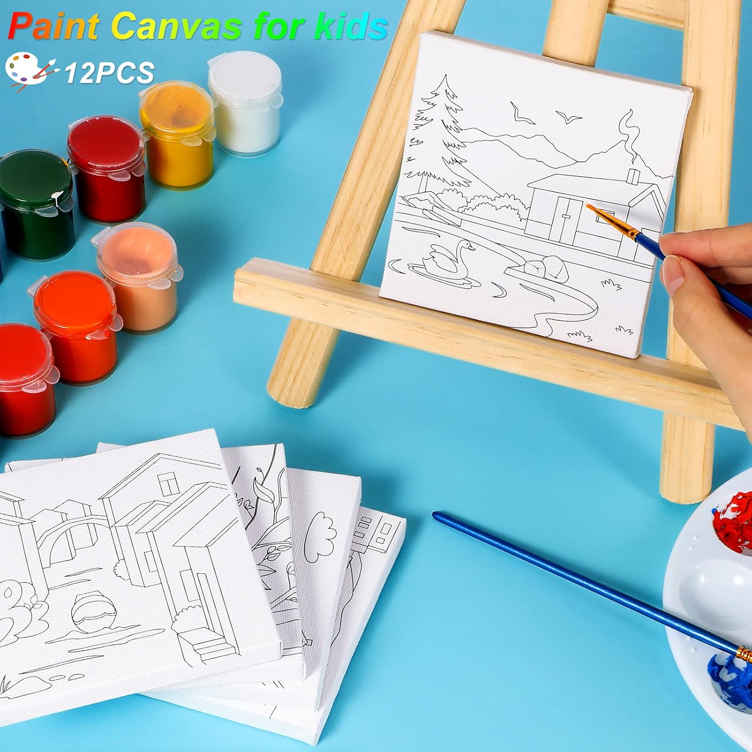 12 Pcs Pre Drawn Outline Canvas Art 4 x 4 inch, Back to School Pre Drawn Stretched Canvas Painting Boards for Painting First & Last Day of School Paint Party Favor for Kid Student (Cute Style) : Arts, Crafts & Sewing