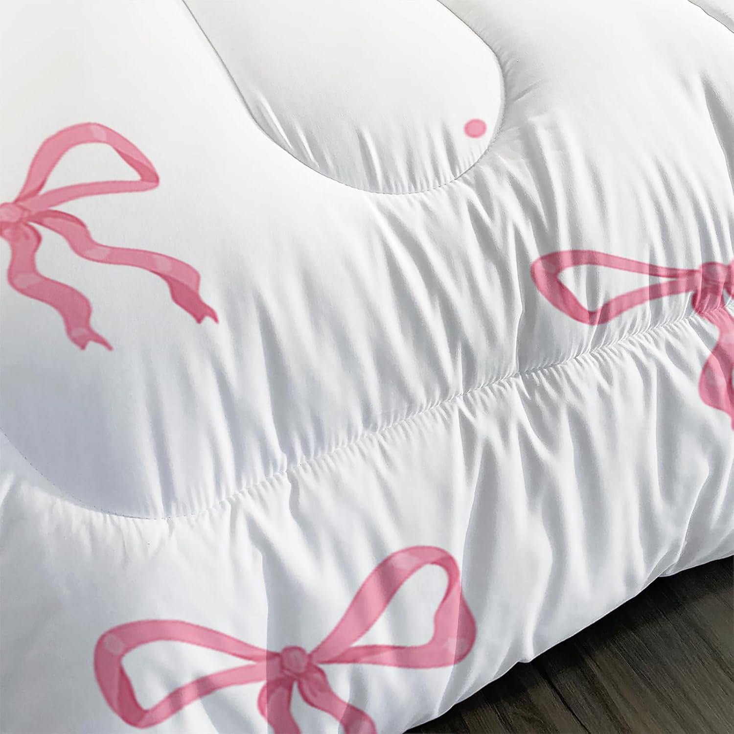 QOOMO 3Pcs Bow Comforter Set Twin,Pink Bow Bedding Set for Teens Boys Girls,Bowknot Printed Comforter with 2 Pillowcases,Down Alternative,Soft and Lightweight