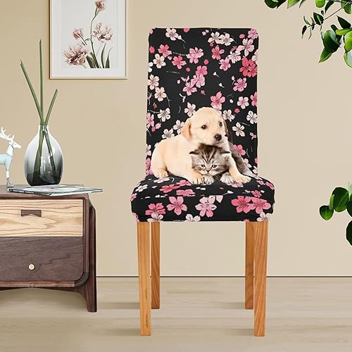 Miniatura 5 de Fundas decorativas para sillas de comedor con fondo negro y flores rosadas, fundas extraíbles para sillas de comedor, fundas para sillas de comedor,