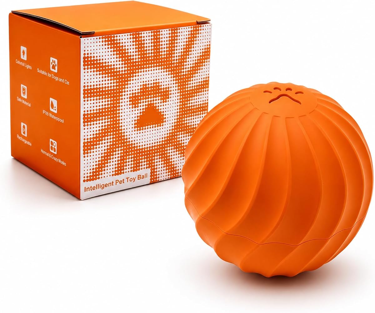Smart Interactive Dog Toy Ball for Dogs and Cats, Motion Activated Auto Rolling Bouncing Pet Ball, IP67 Waterproof, Bite Resistant Rubber, USB-C Rechargeable, 2 Modes
