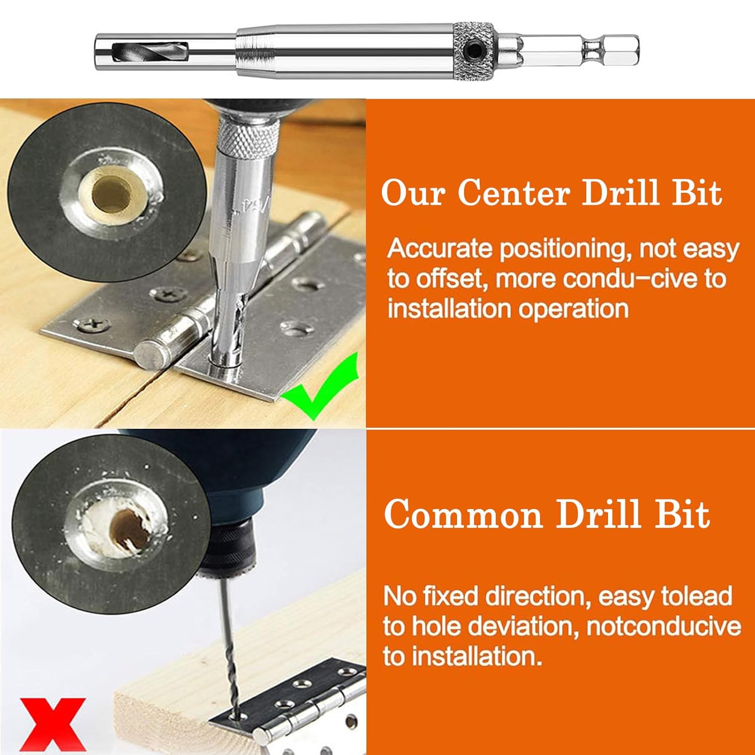 4Pcs Self Centering Hinge Tapper Core Drill Bit Set for Opening Hole-5/64 Inch 7/64 Inch 9/64 Inch 11/64 Inch for Woodworking Window Door Hinge