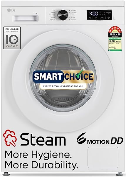 LG Smart Choice, 7 Kg, 5 Star, Steam, Inverter Direct Drive Technology, 6 Motion DD, Fully-Automatic Front Load Washing Machine (FHB1207Z...