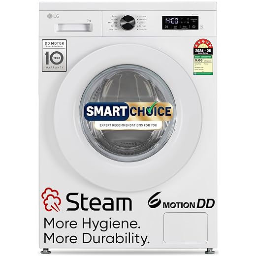 LG 7 Kg, 5 Star, Steam, Inverter Direct Drive Technology, 6 Motion DD, Fully-Automatic Front Load Washing Machine (FHB1207Z2W, Remove Allergens & Tough Stain, In-Built Heater, Essence White)