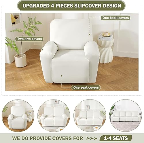 Miniatura 4 de Vctops - 4 piezas de fundas elásticas impermeables para sofá reclinable de cuero sintético, fundas suaves para sofá, antideslizantes, protector de