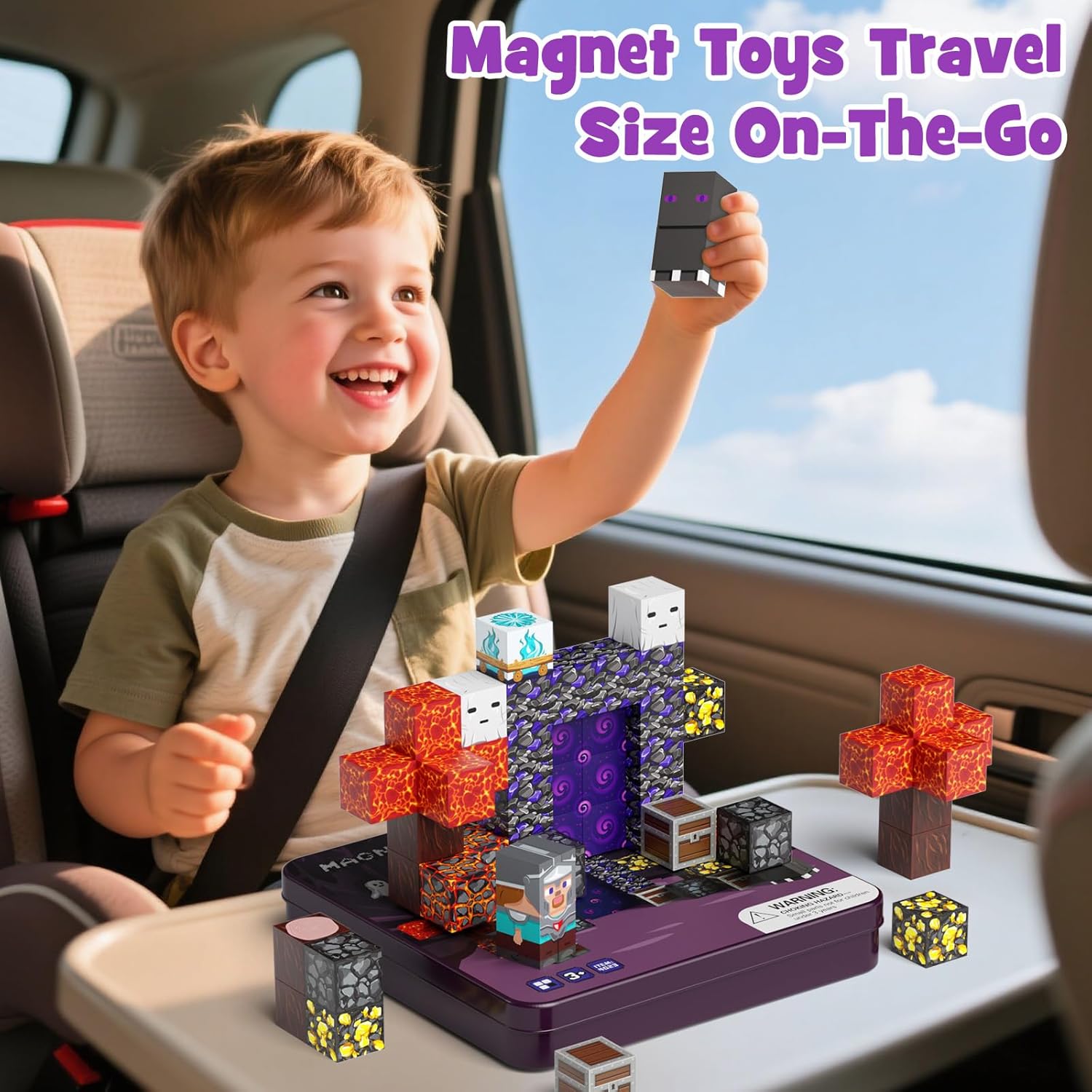 WMXDU Mini Magnetic Blocks, Magnetic Cubes Game with Iron Box 49 PCS Magnet Tiles Building Blocks Toddler Toy STEM Sensory Outdoor Creative Kids Travel Toys for 3+ Year Old