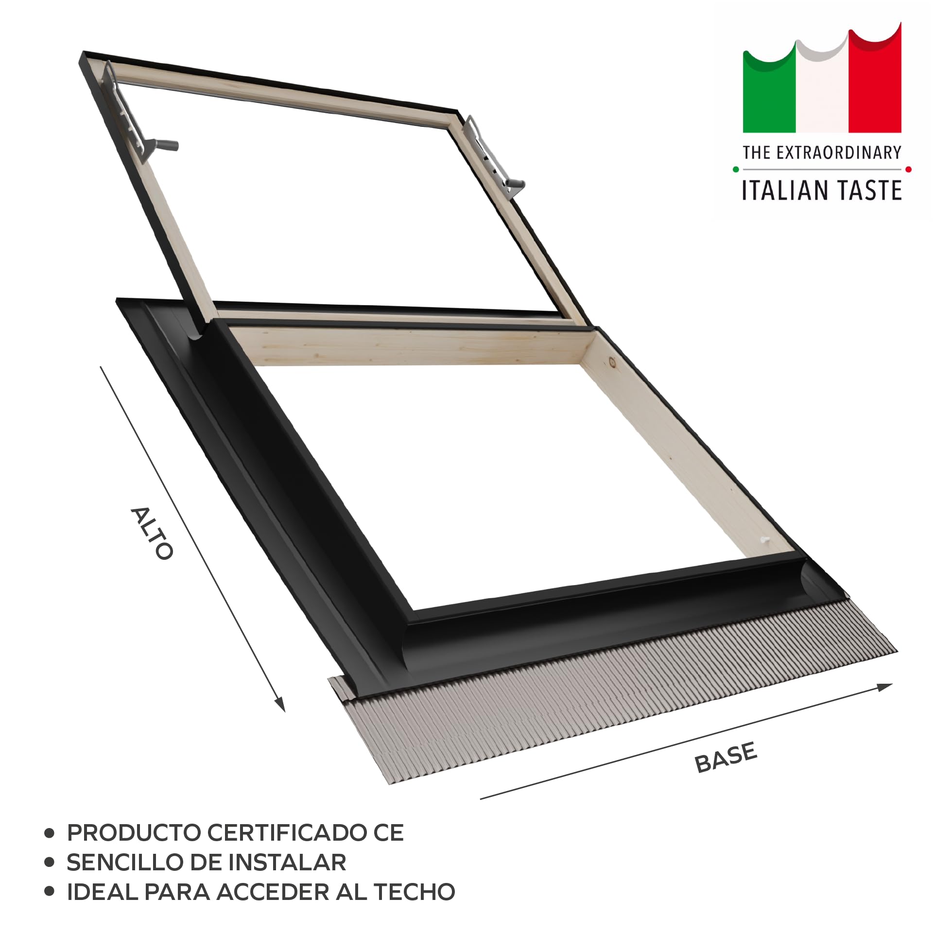 Emica - Claraboya abertura Vasistas en Aluminio | Línea Best Vidrio Antigranizo y Seguridad Interna 4T-9-4T | Tirador con 4 posiciones de apertura | Ventanas para Tejados (55x45 Base x Alto)