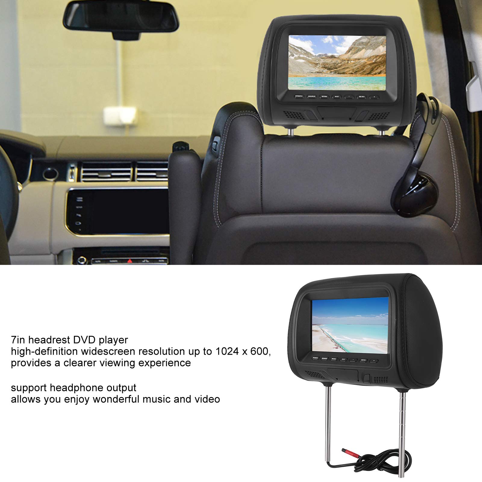 Lettore DVD per poggiatesta per auto, Lettore video per poggiatesta per auto HD da 7 pollici con supporto per poggiatesta e Bluetooth, Monitor per poggiatesta per auto multifunzione per video, giochi