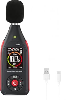 Sound Decibel Meter, Digital Decibel Meter with Data Logging, Rechargeable A/C Weighted Sound Noise Level Meter Recorder with 3-Color Light Alarm & Backlight LCD Display 31,000 Data Record & Export