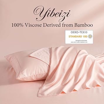 Yibeizi 100% Viscose Bamboo Pink Bed Sheets King Size Cooling Sheets