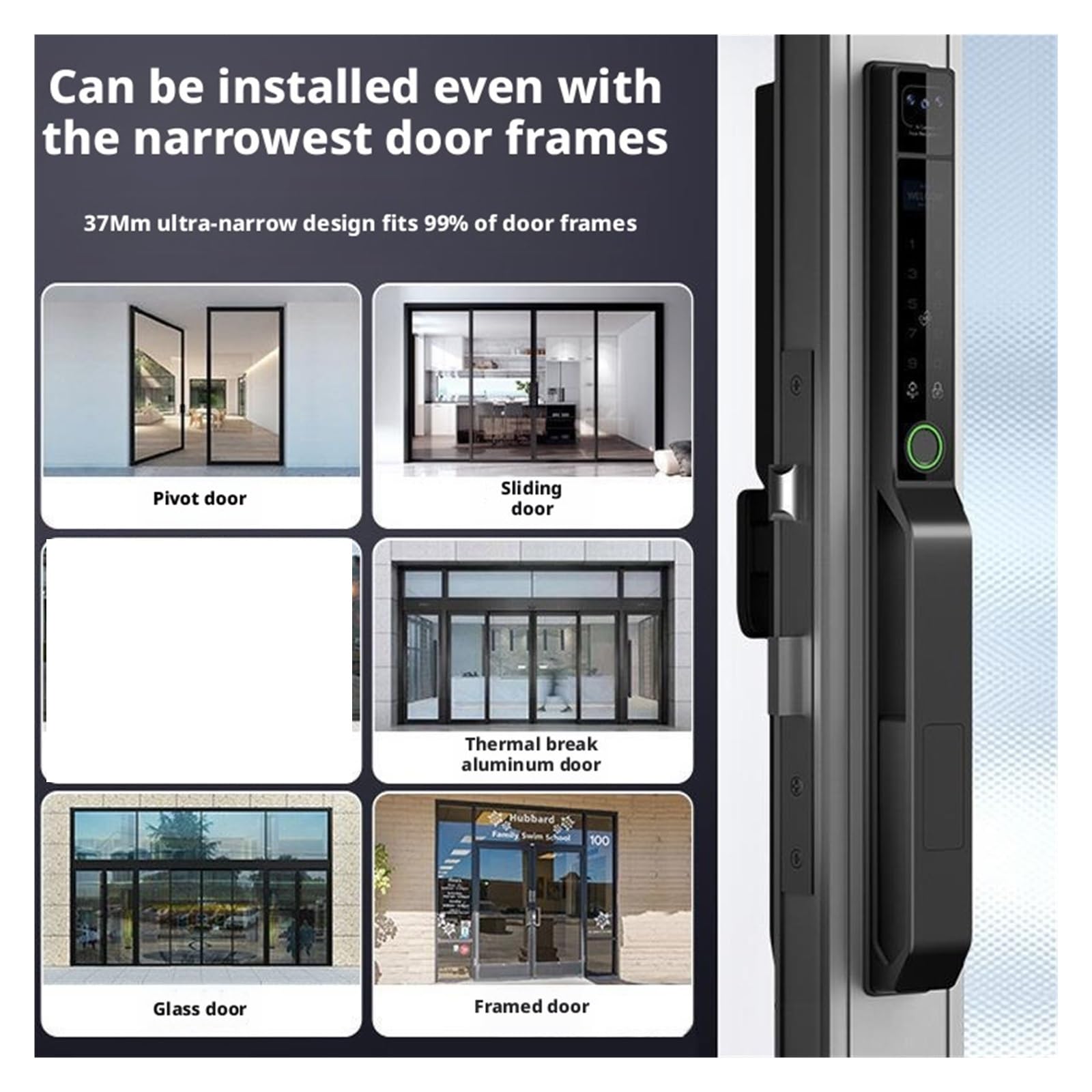 Serratura intelligente, Smart Lock con riconoscimento facciale 3D completamente automatico for impronte digitali for porta del cortile in alluminio ponte rotto(Noir,01)