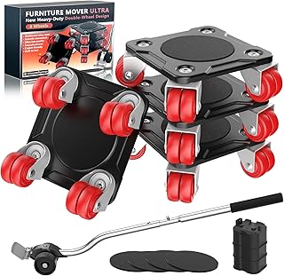 Furniture Movers with 8 Wheels – Upgraded Dual Wheel Design, Carbon Steel Panel Heavy Duty Dolly with Lifter, Max Load 2200 LBS, More Stable & Smoother Moves