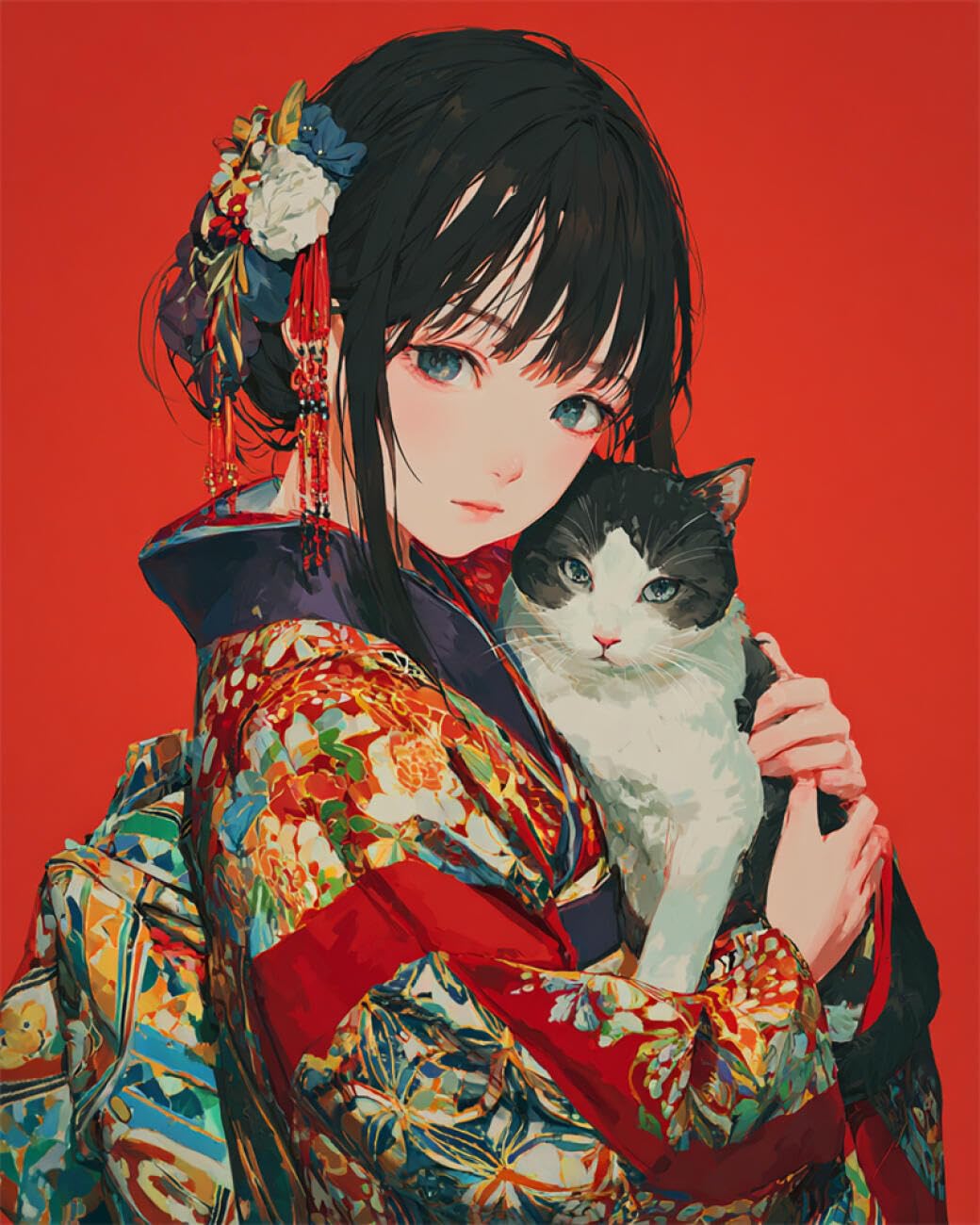 RKFLGEW Animal 14CT Cross-Stitch Kits Anime Kimono Girl DIY Embroidery for Adults Beginner Needlework Kit with Patterns Needlepoint Art 40x50cm