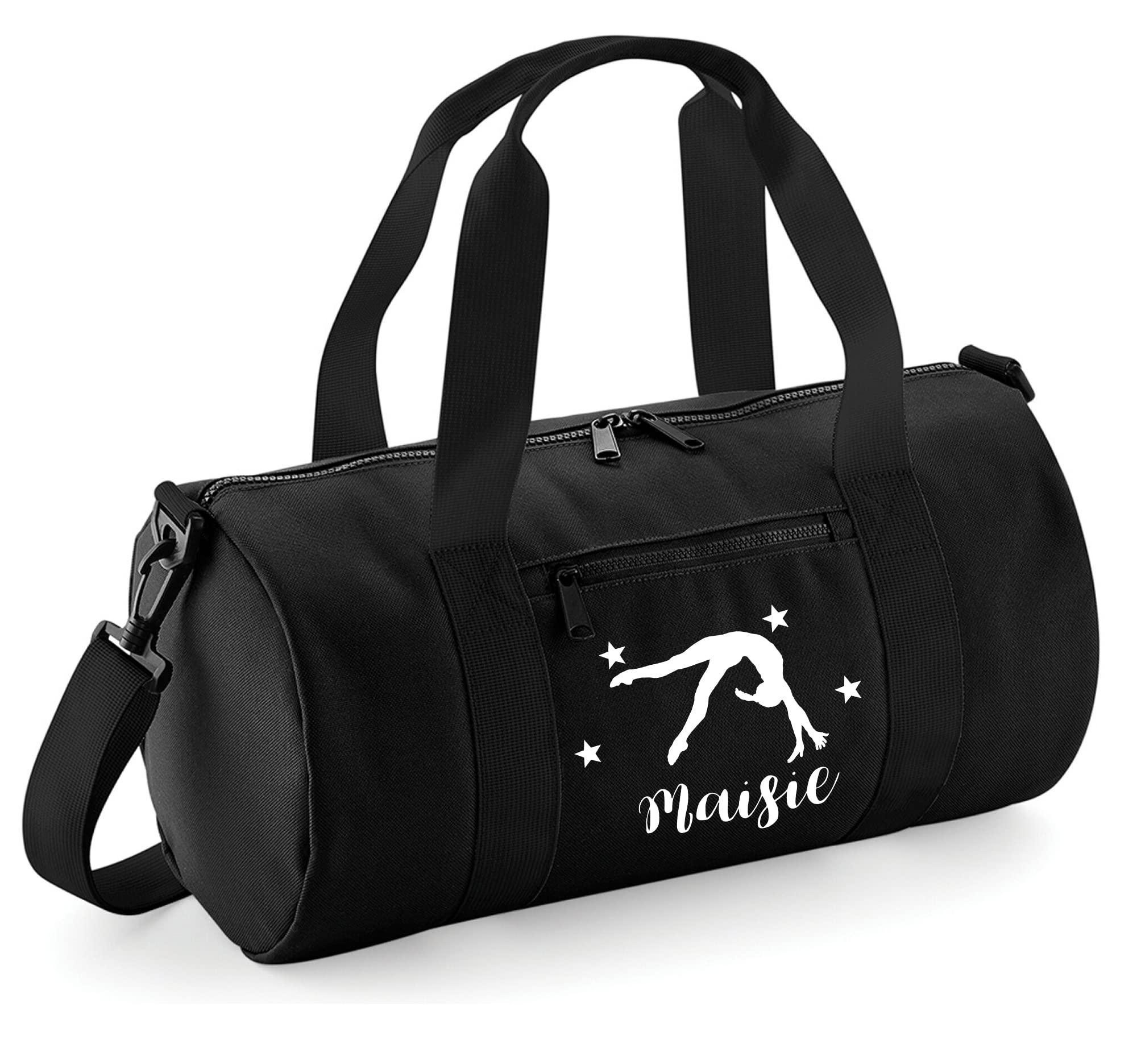 Personalised Gymnastics Bag for Girls Gym Kit Handstand Barrel Bags Dance Shoes Frontflip Holdall Kids Back to School Accessories Custom Name Gift for Her (Black-White)