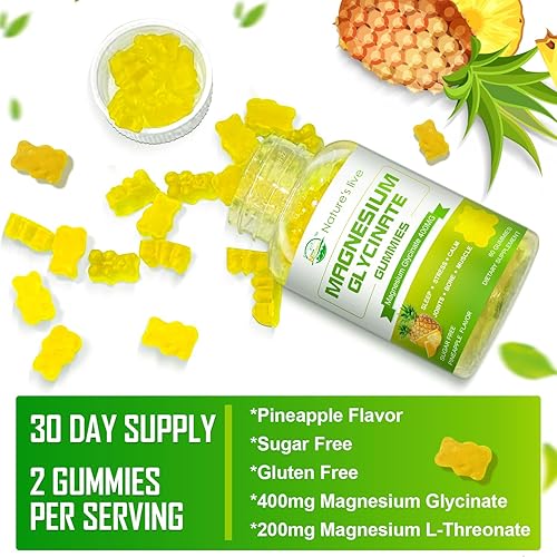 Miniatura 7 de Gomitas de glicinato de magnesio, suplemento de magnesio sin azúcar con glicinato de magnesio 400 mg, L-treonato de magnesio 200 mg para un estado