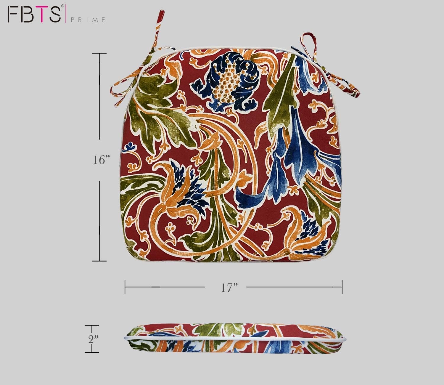 Fabritones Outdoor Seat Cushions Red Paisley Set of 2 Patio Chair Cushions with Ties 16x17 Inch Square Chair Pads