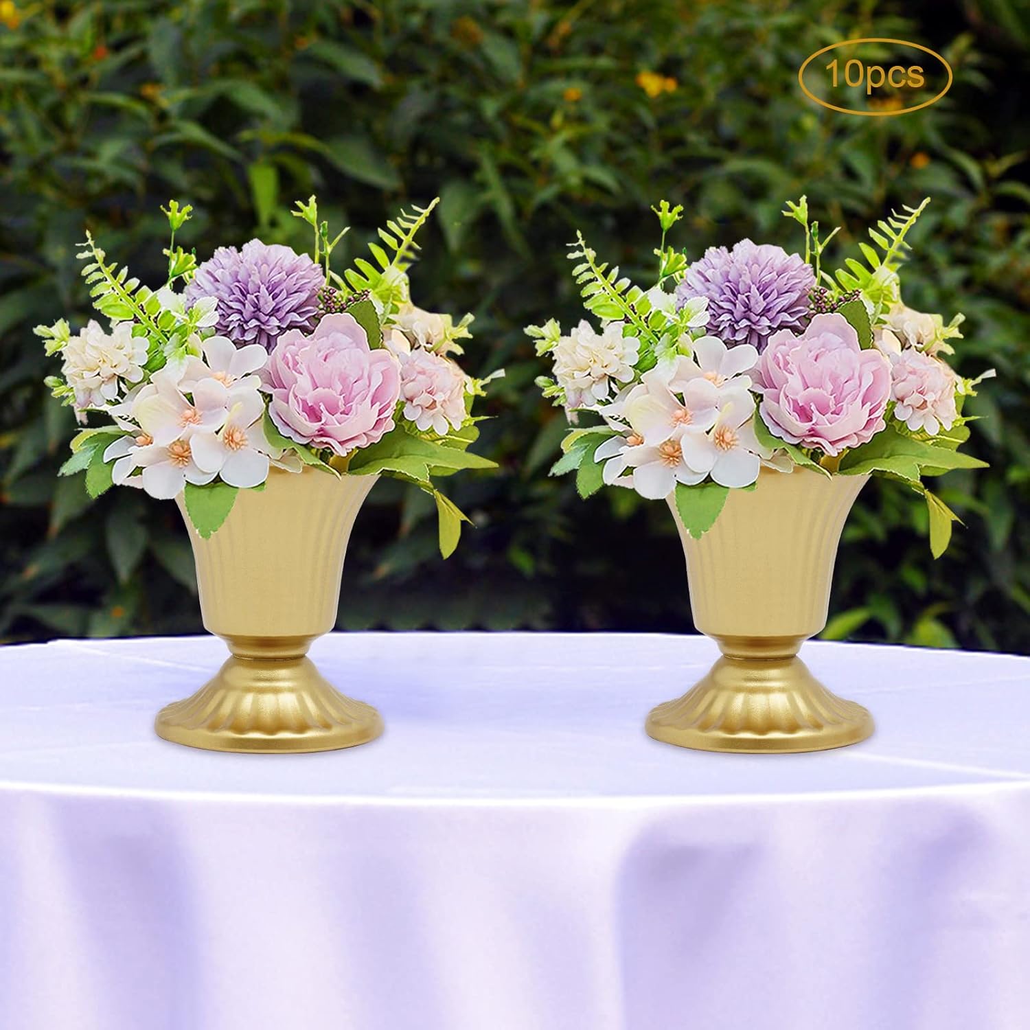 10Pcs Gold Metal Candle Holders 3.7" Tall Stand Flowers Vase Candlestick Flower Arrangement Candelabra Candle Holder Stand Set for Wedding Party Event Restaurant Hotel Decoration