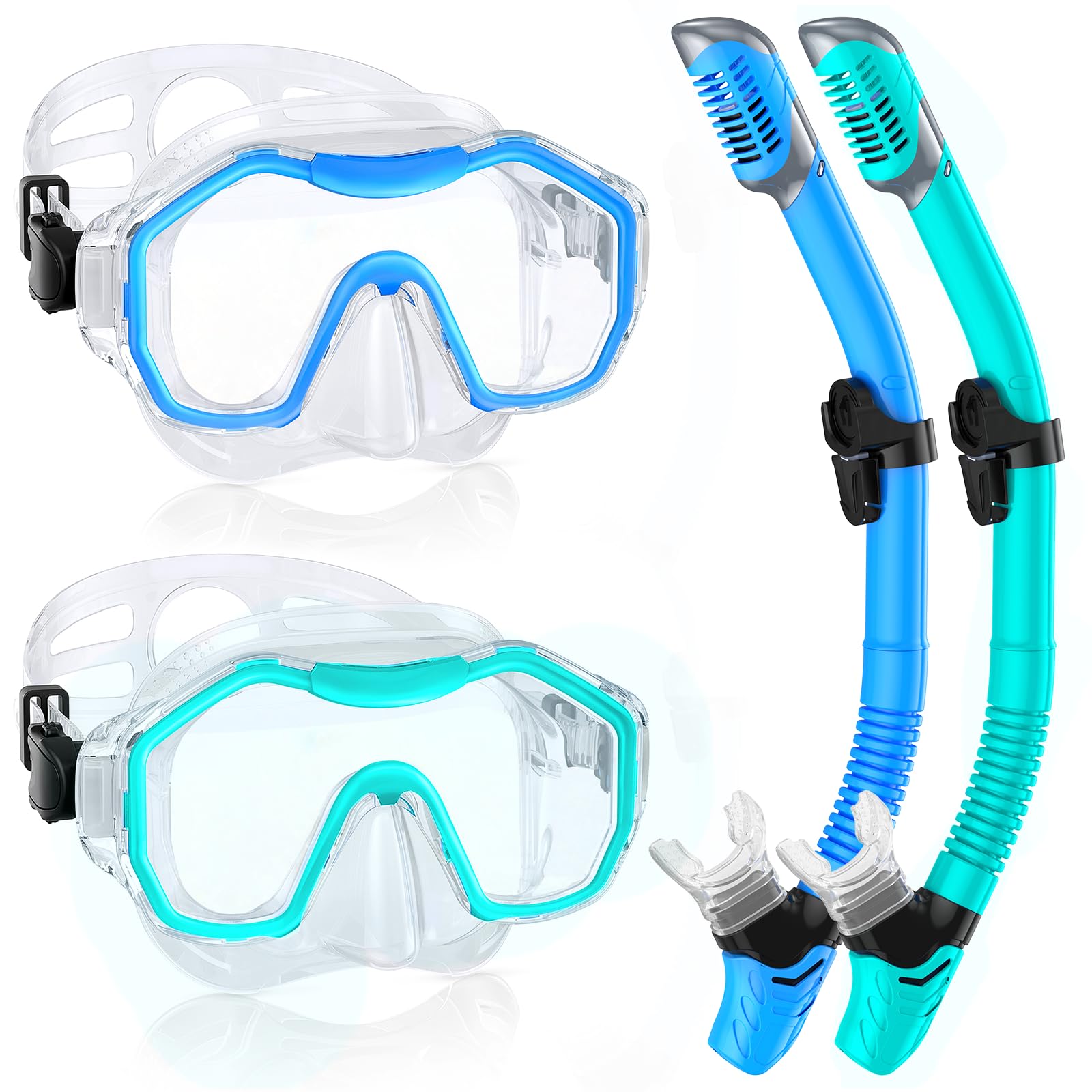 Lealinga Schnorchelset Erw. Panorama-Maske Dry-Schnorchel Anti-Beschlag | 2er-Set, Panorama-Maske, Dry-Schnorchel, Anti-Beschlag, wasserdicht, gehärtetes Glas, für Tauch/Schnorchel/Schwimmen.
