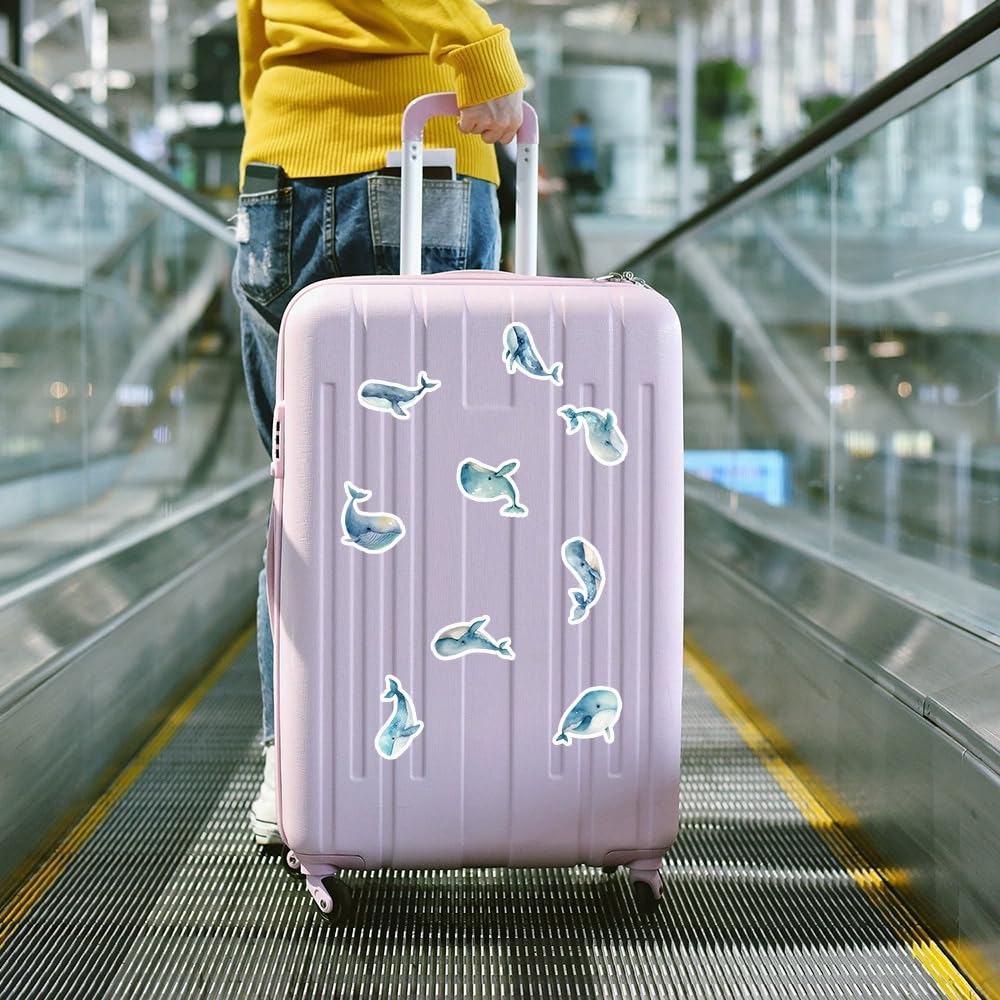 50 Pcs Blue Whale Vinyl Stickers,Fantasy Ocean Graffiti Stickers,Vinyl Waterproof Sticker for Kids Teens Girls,for Phone Laptop Bottles Skateboard Computer Phone Luggage Guitar Gifts Sticker - Image 4