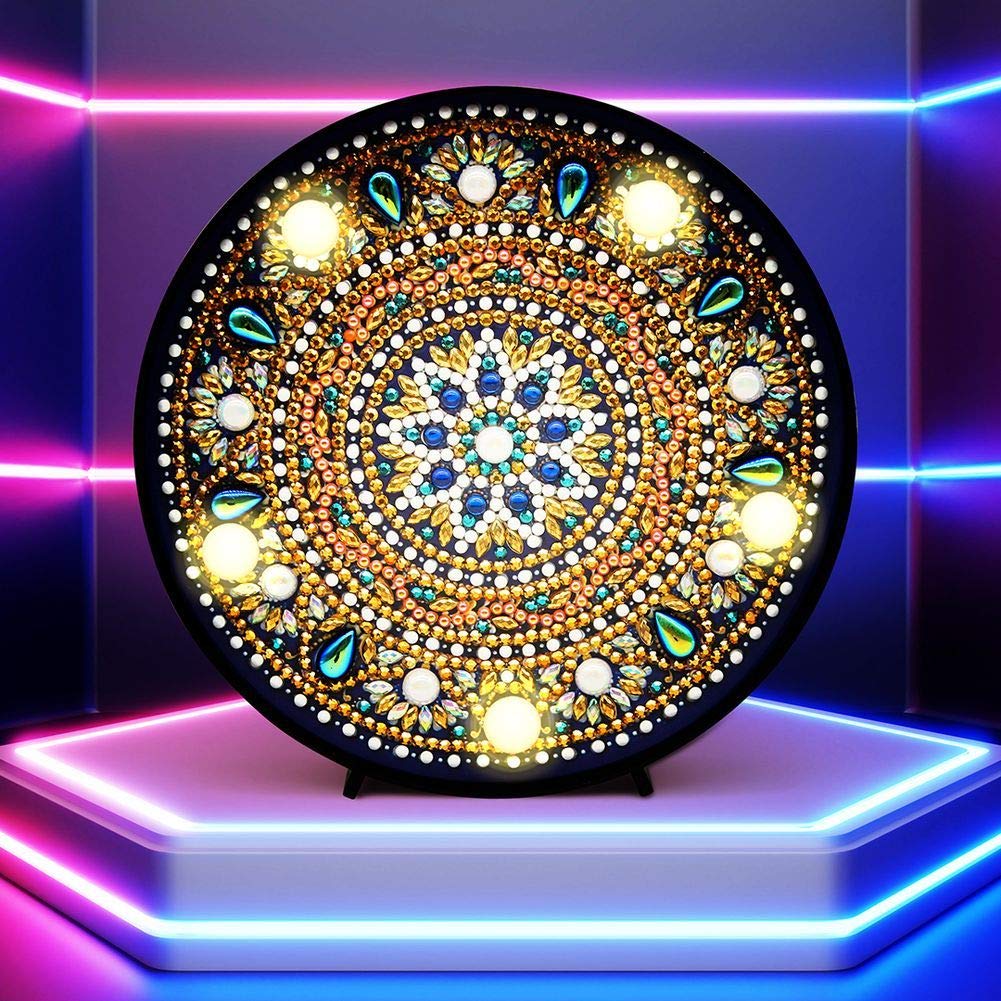 Juntop Diamond Painting Kit with LED Night Light,DIY Handmade Artwork 5D Full Drill Crystal Drawing Kit Bedside Lamp Arts Craft for Home Decoration or Gifts,6.0in X 6.0 inches