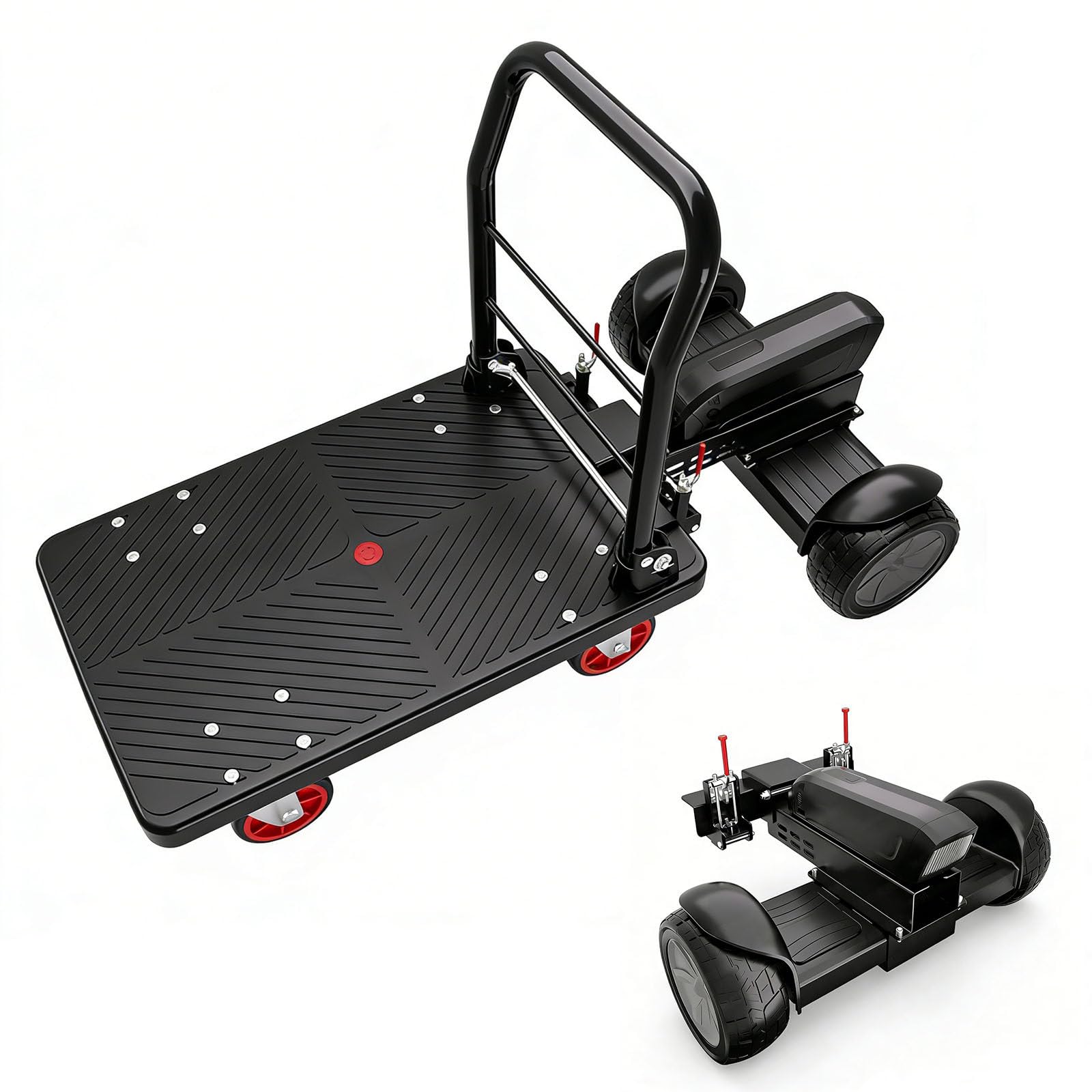 Diable électrique à plateau robuste, capacité de 300 kg, moteur de 800 W, portée de 25,5 km pour le tri et le stockage d'entrepôt