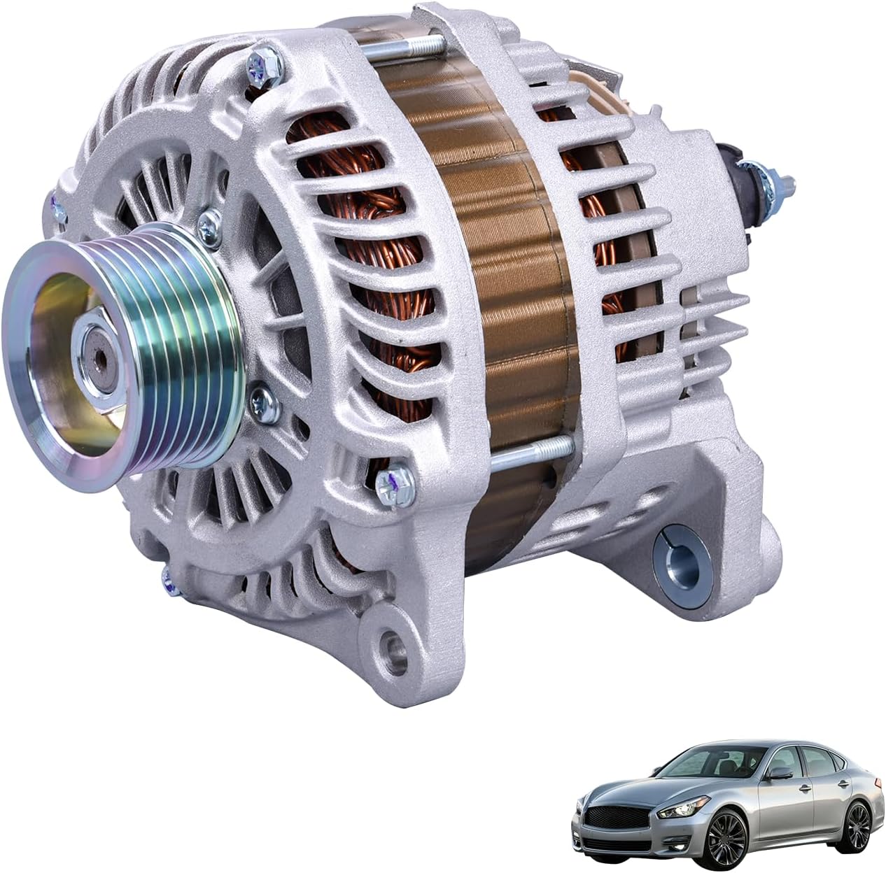 Alternator 150A A003TJ1991A Compatible with Infinit-i EX35 FX35 G35 M35 2007-20103.5L and M37 Q50 G37 Q70 Q70L 2008-2019 3.7L; Compatible with Nissa-n 350Z 370Z 2007-2010 3.5L 3.7L