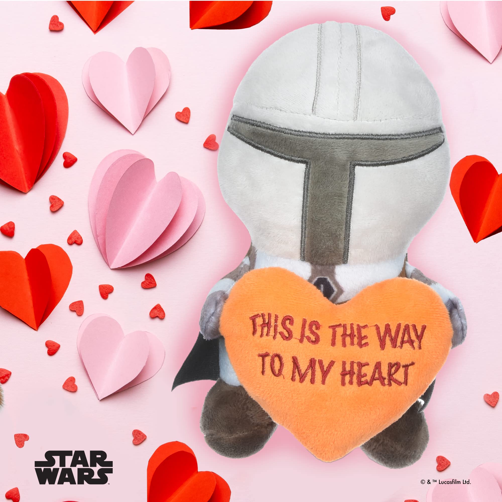 Star Wars Hundespielzeug, Mandalorianischer Plüsch-Quietscher, 22,9 cm, Mandalorianischer Valentines to My Heart, Plüsch-Quietscher, Spielzeug für Hunde, Mandalorianer, Stofftier, 22,9 cm