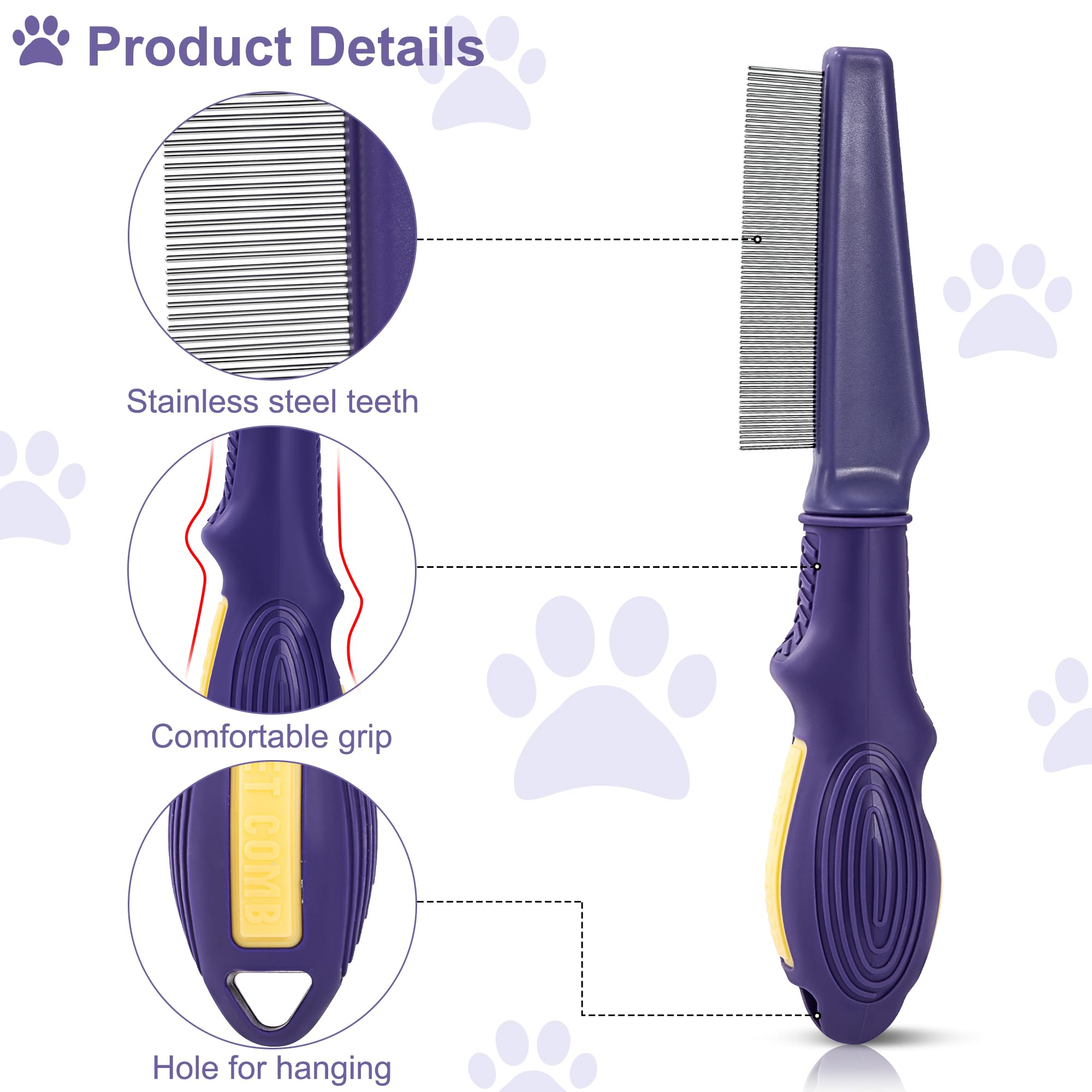 Peigne anti-puces pour Chien & Chat Dents Fines Peignes de Toilettage pour Animaux de Compagnie Douce Peignes de Nettoyage pour Protéger Animal des Puces & Tiques