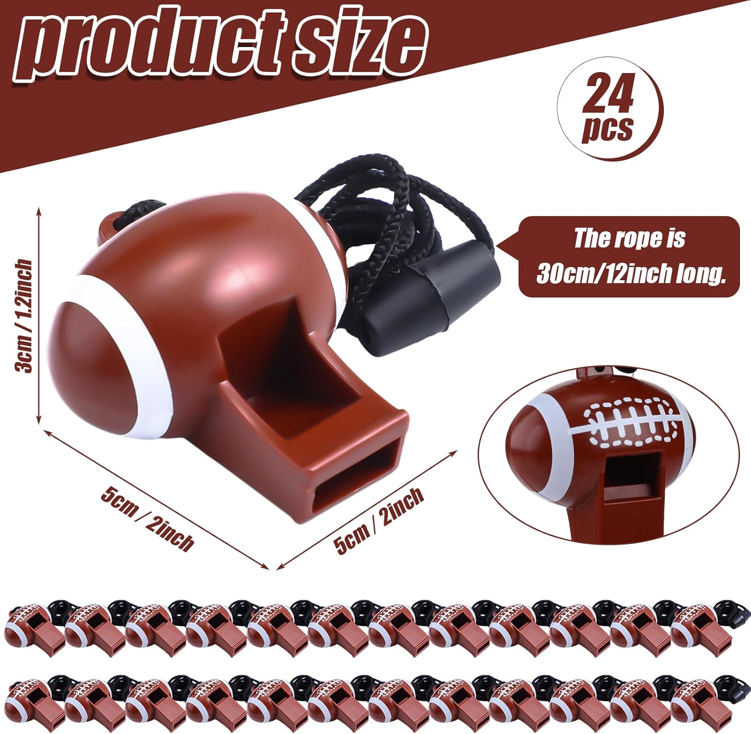 24 Pcs Shaped Whistles Sport Stadium Noisemakers with Lanyard for Events Team Sporting Party Noise Makers Loud Sound Party Accessories