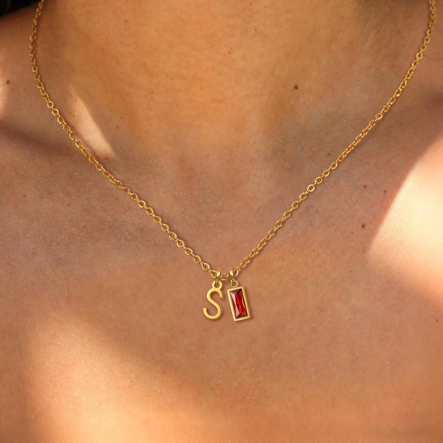 Initial Birthstone Necklaces for Women, 18K Gold Plated Name Necklaces for Women A-Z Letter Dainty Pendant for Mom Daughter Teens Women's Jewelry - Image 2