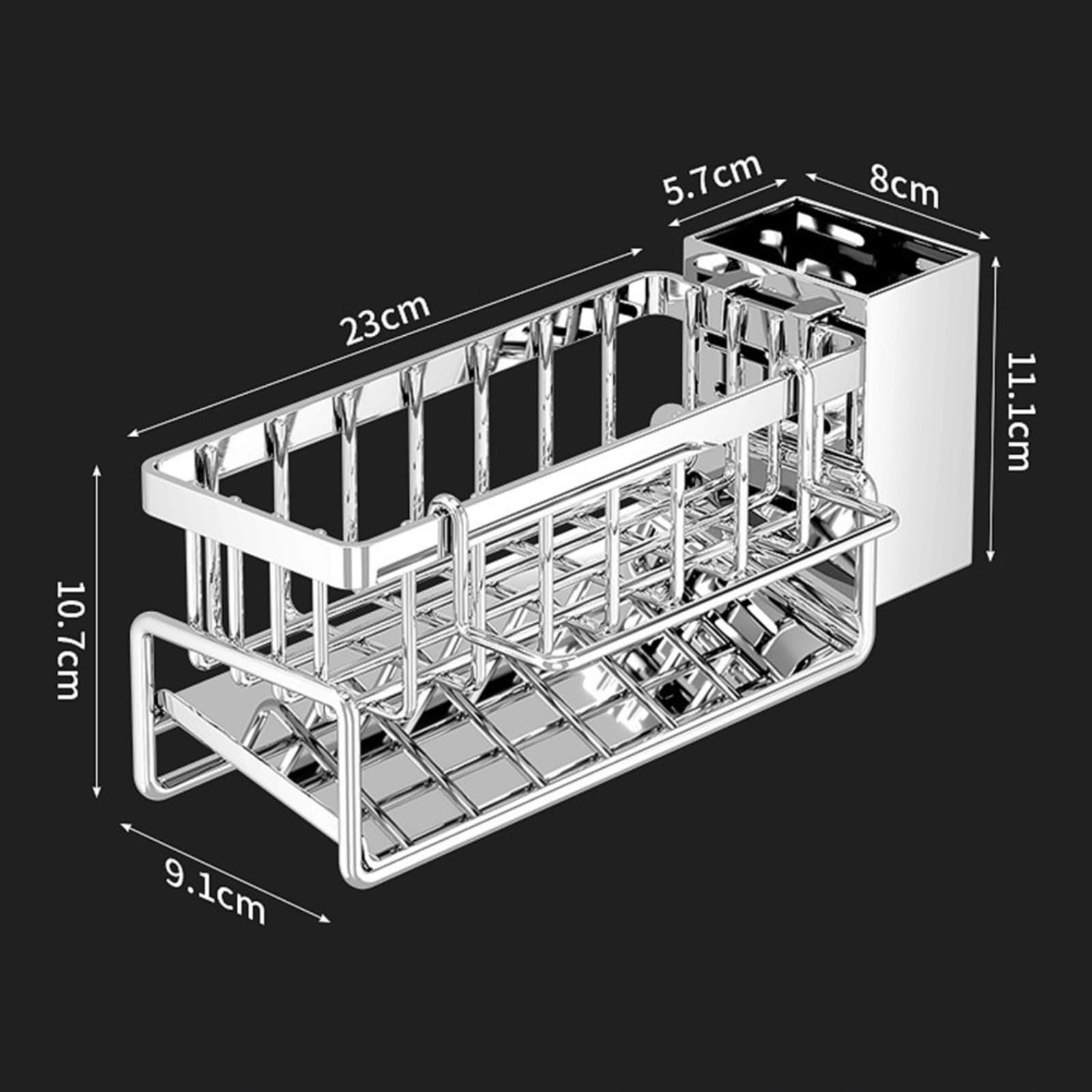 1 scolapiatti in acciaio inox per l'organizzazione della cucina, supporto bianco per spugne, spazzole, strofinacci, mensola moderna da banco (grigio)