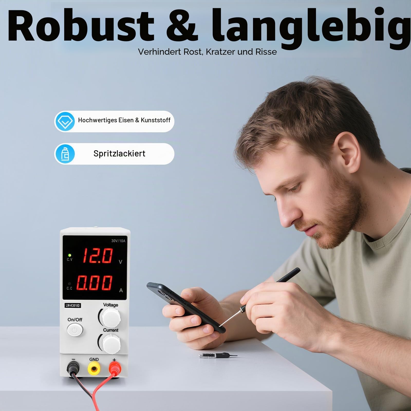 Labornetzgerät, 0-30V 0-10A DC Power Supply Einstellbar Gleichstromversorgung, Regelbar Netzgerät mit LED-Anzeige, Netzteil Strommessgeräte, Stabilisiertes Schaltnetztei