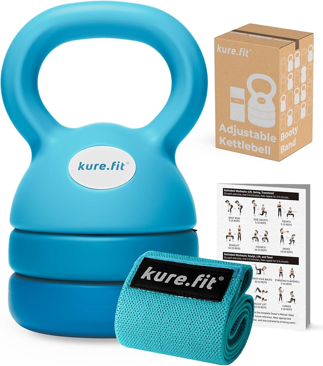 Adjustable Kettlebell for Women | 5LB, 8LB, 12LB | Home Strength Training | Kettlebell for women at home, with an illustrated exercise guide for beginner-friendly full-body strength training workouts.