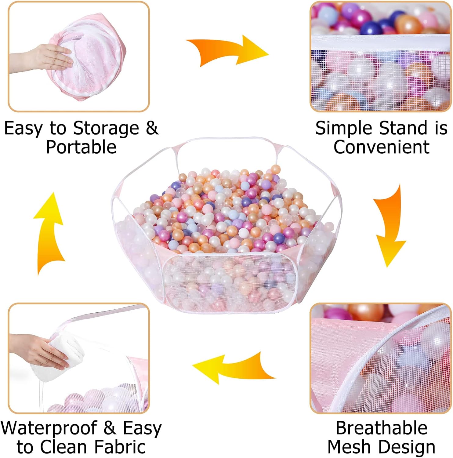 Kids Ball Pit Large Pop Up Children Ball Play Tent for Toddlers Girls Boys for Indoor Outdoor Baby Playpen with Carry Tote, Balls Not Included (Pink)…
