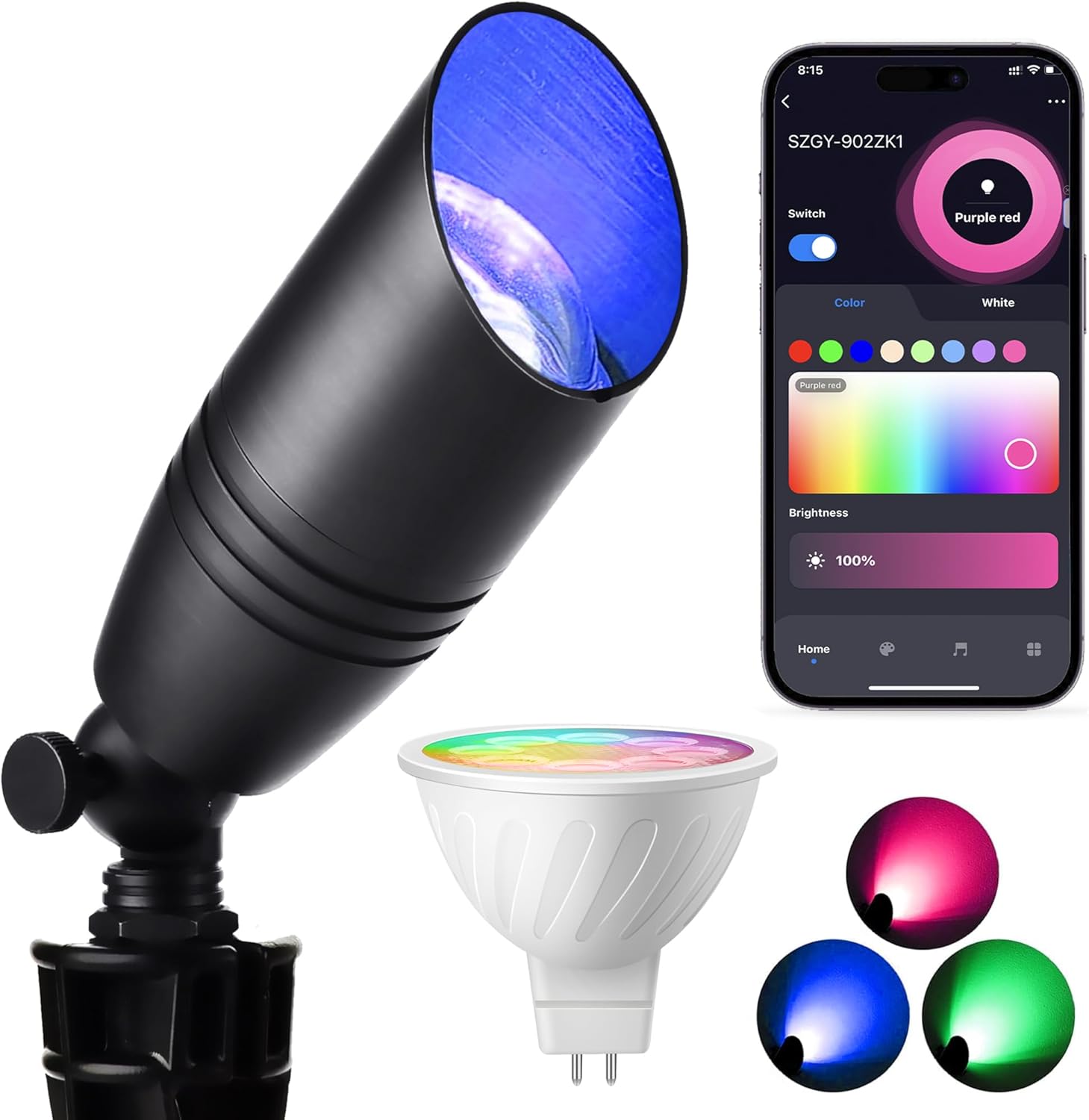 Low Voltage Outdoor Landscape Spotlights with RGB+CCT Color Changing,IP65 Waterproof Uplights for Garden and Yard,12V Warm&White Uplights,Heavy Duty Accent Fixtures,APP/Remote Control