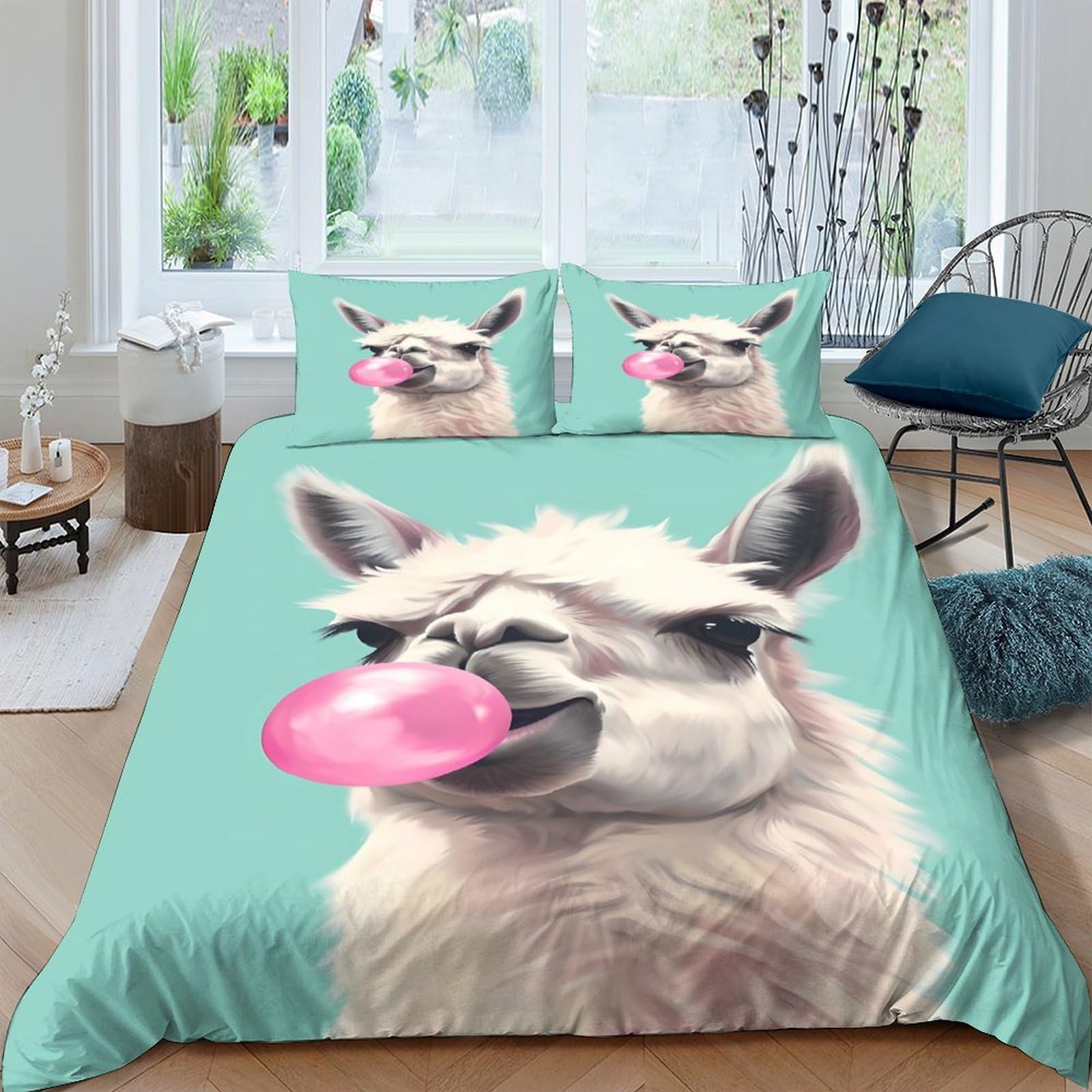 Ctjqhvkz Style-8 3D Printed Llama Bubblegum Fitted Sheet Microfiber Mint Green Cartoon Mattress Cover For Bedroom Dorm Mattress Protection Decor Single（135X200cm）