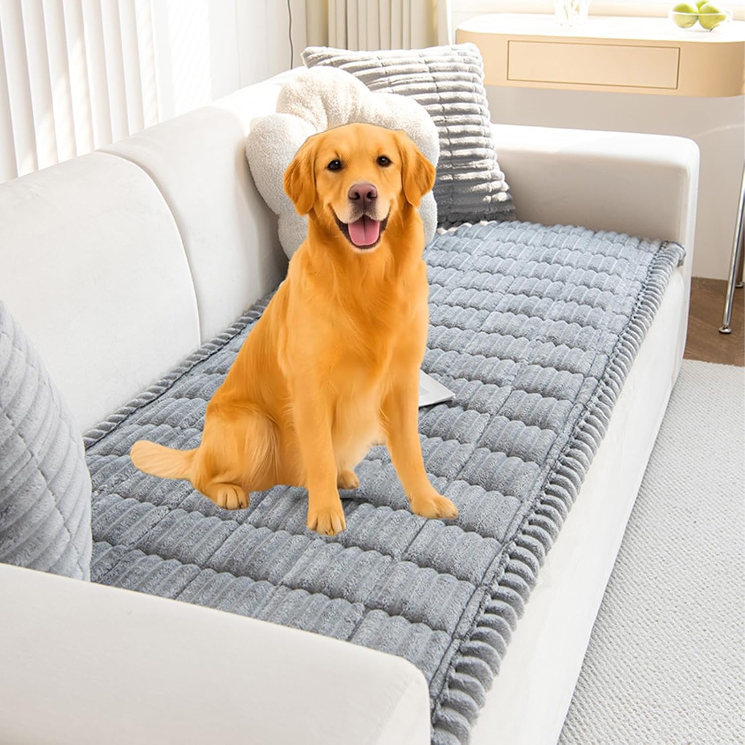 Couch Cover, Quilted Non-Slip Protector, Plush Pet Couch Cover, Ultra-Soft Fluffy Plush Sofa Protector for Home (White,28×28in)