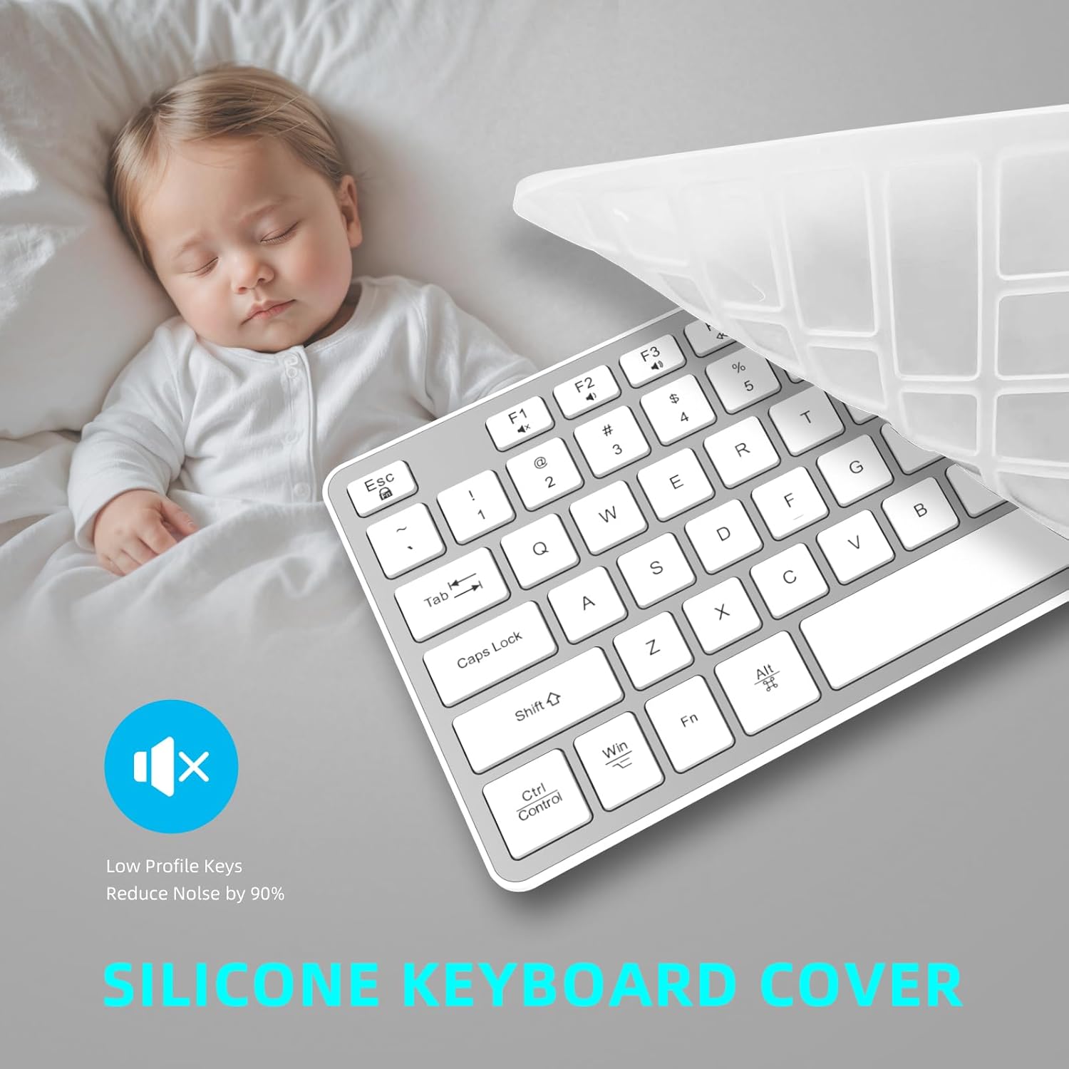 Slim Wireless Keyboard for Mac and Windows, Ultra Quiet Low-Profile Flat Key Board with Full-Size Keys, 2.4GHz Wire Less for PC, Mac, Windows 11/10/8/7 (Black-1) (Silver-1)