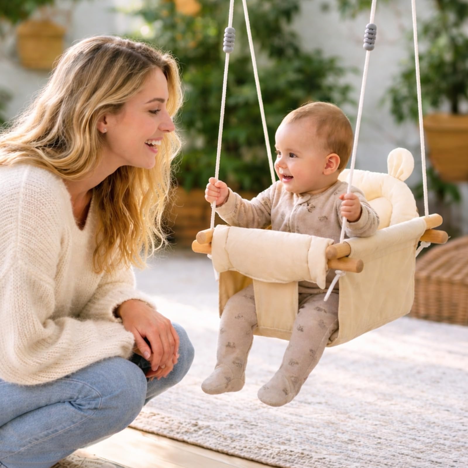 Babyschaukel für Innenbereich und Außenbereich, mit Sicherheitsgurt, Türhängeschaukel für Türrahmen, Garten und Terrasse 3in1 Babyschaukel