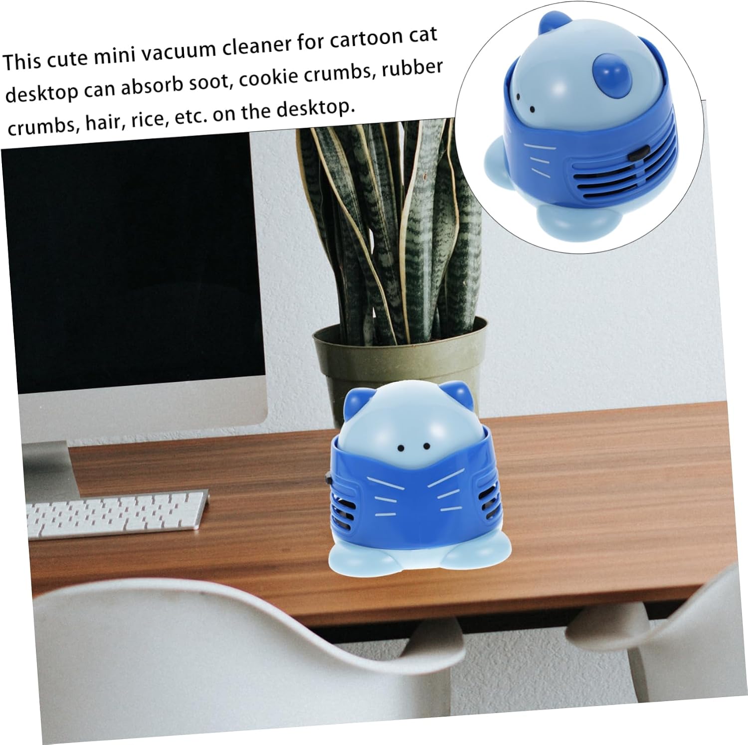 KALLORY Mini Cartoon Cat Desktop Vacuum Cleaner Portable Table Dust Collector for Cordless Cute Design for Crumb Sweeping and Accessories