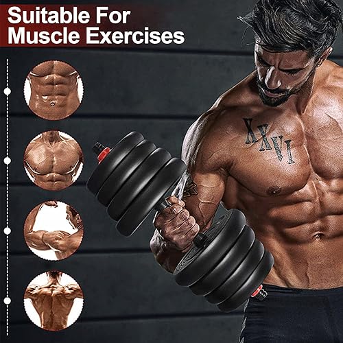 Miniatura 4 de Juego de mancuernas con conector ajustable de 66 libras, juego de mancuernas 2 en 1, juego de pesas para gimnasio en casa, mancuernas deportivas