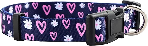 Native Pup Colección de collares para perras, bonitos patrones femeninos rosados para cachorros, corazones, rosas, flores, camuflaje, lunares,