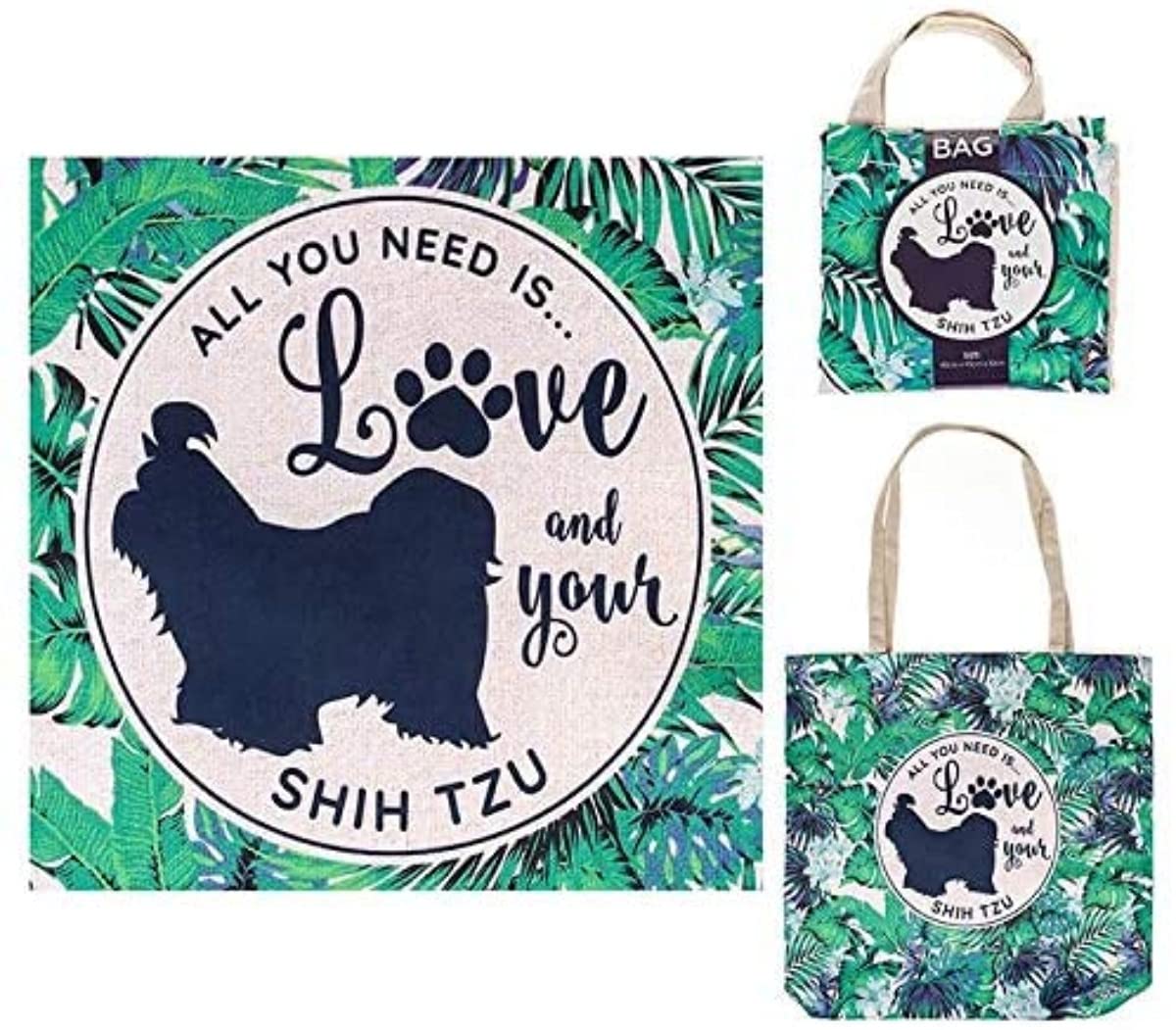 Shudehill Giftware Green Doggy Style Eco Shopper - Shopping Bag/Shopper Bag/Reusable Shopping Bag/Tote Bag (Shih Tzu)