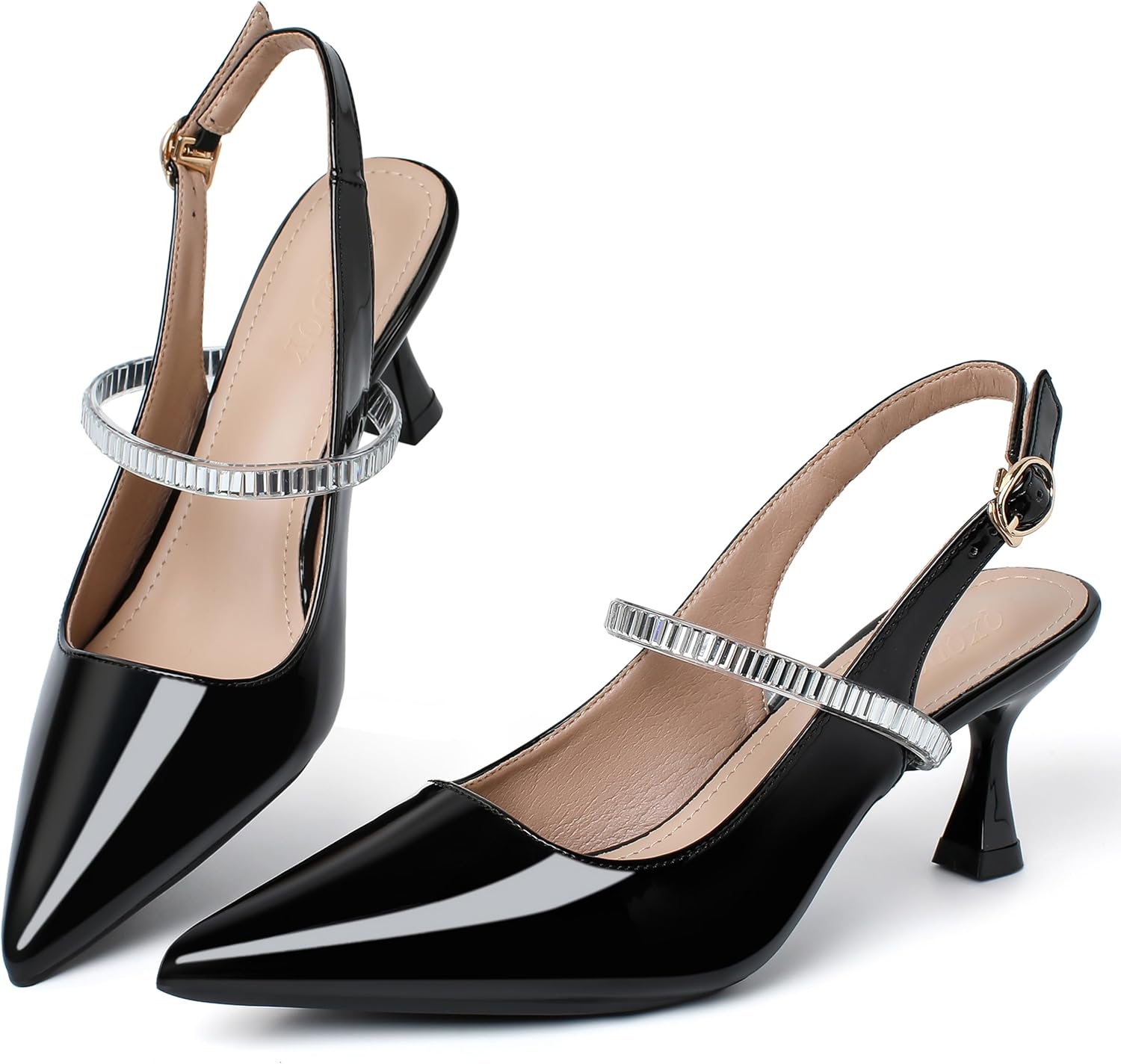 Women's Slingback Kitten Heel Pointed Toe Dress Pumps Shoes Pointed Closed Toe Ankle Strap Elegant Wedding Pumps Formal Comfortable Shoes Black Size 9